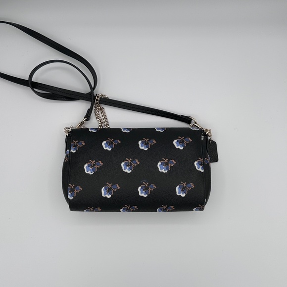 AUTHENTIC COACH F35882 QUINN CROSSBODY BRAMBLE ROSE PRINT BLACK CANVAS GOLD - Picture 8 of 16